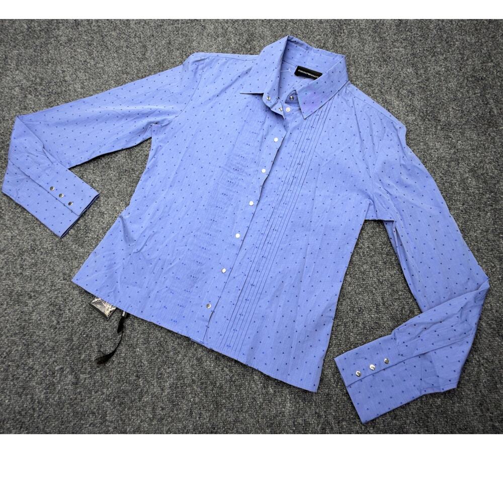 Emporio Armani Womens IT 42 Blue Polka Dot Cropped Blouse Pintuck NWT